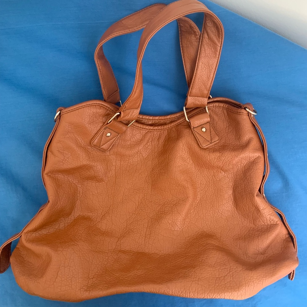 Large brown leather handbag